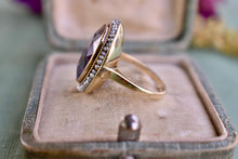 Load image into Gallery viewer, Vintage 14K Yellow Gold Victorian Oval Amethyst &amp; Seed Pearl Halo Ring
