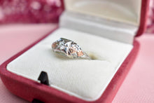 Load image into Gallery viewer, Vintage 18K White &amp; Rose Gold Art Deco Filigree Diamond Engagement Ring
