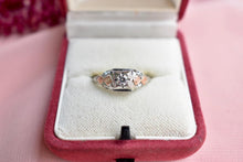 Load image into Gallery viewer, Vintage 18K White &amp; Rose Gold Art Deco Filigree Diamond Engagement Ring
