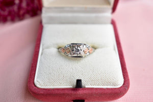 Vintage 18K White & Rose Gold Art Deco Filigree Diamond Engagement Ring