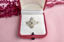Load image into Gallery viewer, Vintage Art Deco Platinum &amp; Yellow Gold Filigree Champagne Diamond Navette Ring
