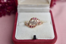 Load image into Gallery viewer, Antique Art Deco Reproduction 14K Rose &amp; White Gold Ruby and Diamond Ring
