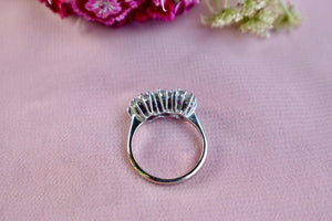 18K White Gold Vintage Ruby & Diamond Triple Halo Flower Ring