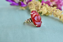 Load image into Gallery viewer, Vintage Art Deco 10K Yellow Gold Carved Carnelian Ring
