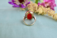 Load image into Gallery viewer, Vintage Art Deco 10K Yellow Gold Carved Carnelian Ring
