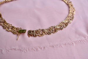 Rare 18K Rose Gold Retro 1950's Transitional Cut Diamond Floral Filigree Necklace