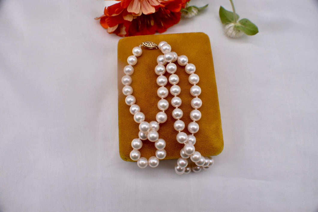Vintage 14K Yellow Gold 18 Inch 7.5mm Fresh Water White Pearl Necklace Strand