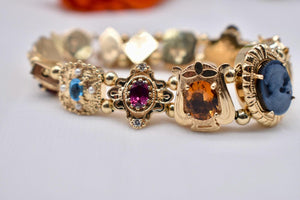 14K Yellow Gold Avant Garde Richard Glatter Multi Gemstone Completed Slide Charm Bracelet
