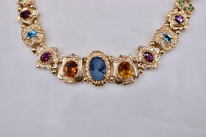 14K Yellow Gold Avant Garde Richard Glatter Multi Gemstone Completed Slide Charm Bracelet
