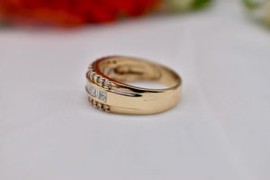 Vintage 14K Yellow Gold Three Row Princess, Baguette & Round Diamond 1.50cts Anniversary Band