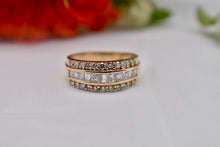 Load image into Gallery viewer, Vintage 14K Yellow Gold Three Row Princess, Baguette &amp; Round Diamond 1.50cts Anniversary Band
