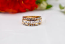 Load image into Gallery viewer, Vintage 14K Yellow Gold Three Row Princess, Baguette &amp; Round Diamond 1.50cts Anniversary Band
