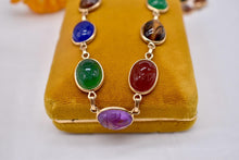 Load image into Gallery viewer, Vintage Mid Century Egyptian Revival 14K Solid Yellow Gold Multi Gemstone Scarab Necklace
