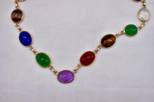 Load image into Gallery viewer, Vintage Mid Century Egyptian Revival 14K Solid Yellow Gold Multi Gemstone Scarab Necklace
