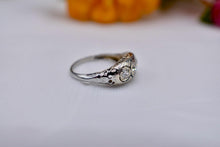 Load image into Gallery viewer, Vintage 18K White Gold Art Deco Old European Cut Diamond Dome Style Three Stone Ring
