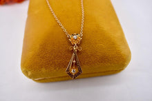 Load image into Gallery viewer, 14K Yellow Gold Victorian Revival Two Stone Diamond Lavalier Floral Necklace

