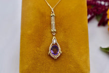 Load image into Gallery viewer, 10K&amp;14K Yellow Gold Victorian Seed Pearl and Amethyst Lavalier Pendant
