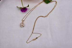 14K Yellow Gold Vintage Tear Drop Shape Ballerina Halo Statement Diamond Necklace