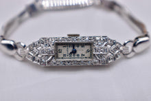 Load image into Gallery viewer, Antique Art Deco 14K White Gold Diamond 17 Jewels Bulova Wrist Watch
