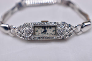 Antique Art Deco 14K White Gold Diamond 17 Jewels Bulova Wrist Watch