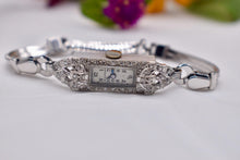 Load image into Gallery viewer, Antique Art Deco 14K White Gold Diamond 17 Jewels Bulova Wrist Watch
