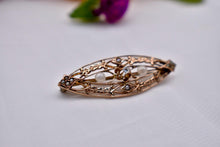Load image into Gallery viewer, Antique 10K Rose Gold Seed Pearl and Old Mine Cut Diamond Floral Pin/Brooch
