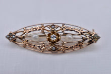 Load image into Gallery viewer, Antique 10K Rose Gold Seed Pearl and Old Mine Cut Diamond Floral Pin/Brooch

