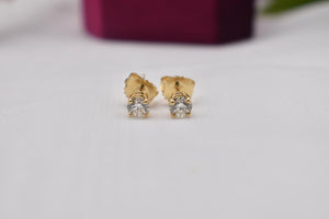 14K Yellow Gold Round Diamond Push Back Stud Earrings 0.70cts