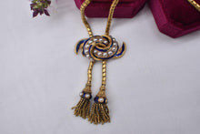 Load image into Gallery viewer, Heavy 20K Yellow Gold Early Victorian Blue Enamel &amp; Pearl Tassel Necklace
