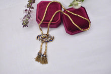 Load image into Gallery viewer, Heavy 20K Yellow Gold Early Victorian Blue Enamel &amp; Pearl Tassel Necklace
