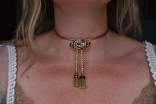 Load image into Gallery viewer, Heavy 20K Yellow Gold Early Victorian Blue Enamel &amp; Pearl Tassel Necklace
