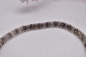 Vintage Art Deco 10 Karat Three Stone Bezel Diamond Filigree Bracelet