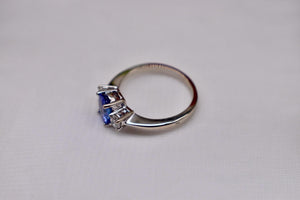 14K White Gold Vintage Oval Tanzanite & Diamond Three Stone Ring