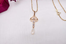 Load image into Gallery viewer, 14K Yellow Gold Victorian Seed Pearl and Sapphire Lavalier Necklace
