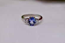 Load image into Gallery viewer, 14K White Gold Vintage Oval Tanzanite &amp; Diamond Three Stone Ring
