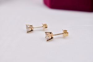14K Yellow Gold Princess Cut Diamond Push Back Stud Earrings 0.55cts