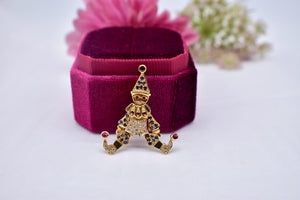 Authentic 18K Yellow Gold Animated Moveable Ruby, Sapphire & Diamond Clown Pendant/Charm