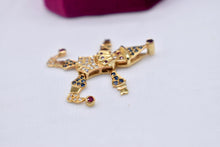 Load image into Gallery viewer, Authentic 18K Yellow Gold Animated Moveable Ruby, Sapphire &amp; Diamond Clown Pendant/Charm
