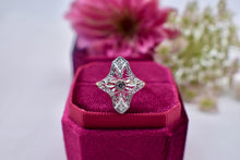 Load image into Gallery viewer, Vintage Art Nouveau 14K Yellow Gold &amp; Platinum Filigree Diamond Navette Ring
