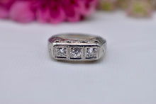 Load image into Gallery viewer, Vintage Art Deco 18K White Gold 3 Stone Old European Cut Diamond Band
