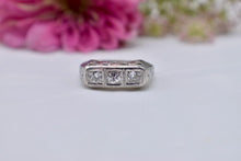 Load image into Gallery viewer, Vintage Art Deco 18K White Gold 3 Stone Old European Cut Diamond Band
