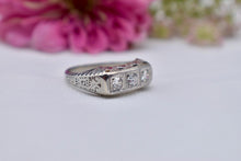Load image into Gallery viewer, Vintage Art Deco 18K White Gold 3 Stone Old European Cut Diamond Band
