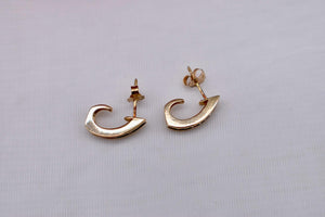 Vintage 14K Yellow Gold Channel Set Diamond Huggie J Hoop Earrings