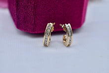 Load image into Gallery viewer, Vintage 14K Yellow Gold Channel Set Diamond Huggie J Hoop Earrings
