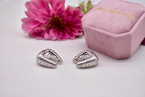 Vintage 14K White Gold Unique Design Reversible Diamond Hoop Earrings