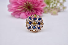 Load image into Gallery viewer, Vintage 14K Yellow Gold Yellow Diamond &amp; Sapphire 4.36cts Cocktail MidCentury Geometric Ring
