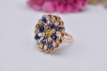 Load image into Gallery viewer, Vintage 14K Yellow Gold Yellow Diamond &amp; Sapphire 4.36cts Cocktail MidCentury Geometric Ring
