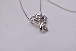 14K White Gold Vintage Diamond Double Heart Necklace