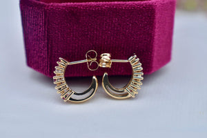 Vintage 14K Yellow Gold Ruby & Diamond J Hoop Earrings