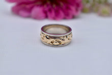 Load image into Gallery viewer, Art Deco 14K White and Yellow Gold ArtCarved Unique Floral Sculptural Band
